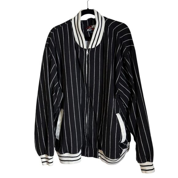 Vintage Raw Blue Full Zip Linen Blend Pin Striped Sport Varsity Jacket Mens 3XL - Picture 1 of 11
